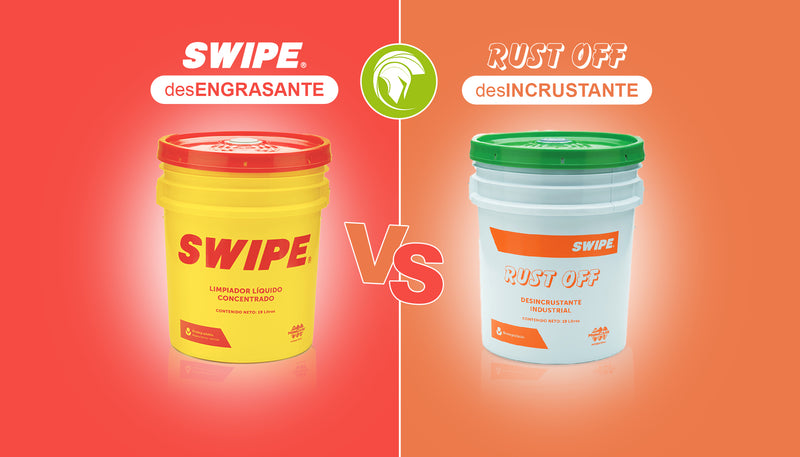 Diferencias entre desincrustante general Rust Off y un desengrasante SWIPE. Ecotropa