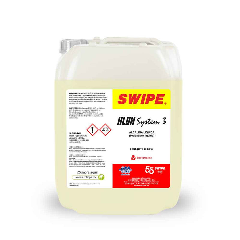 Detergente para lavanderias. SWIPE® HLDH System 3 (Alcalino - Liquido). Porron 20L | Ecotropa