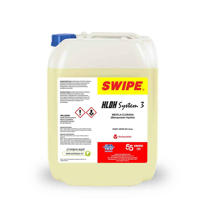 Mezcla clorada para lavanderias. SWIPE® HLDH System 3 (Mezcla clorada - Liquida). Porron 20L | Ecotropa