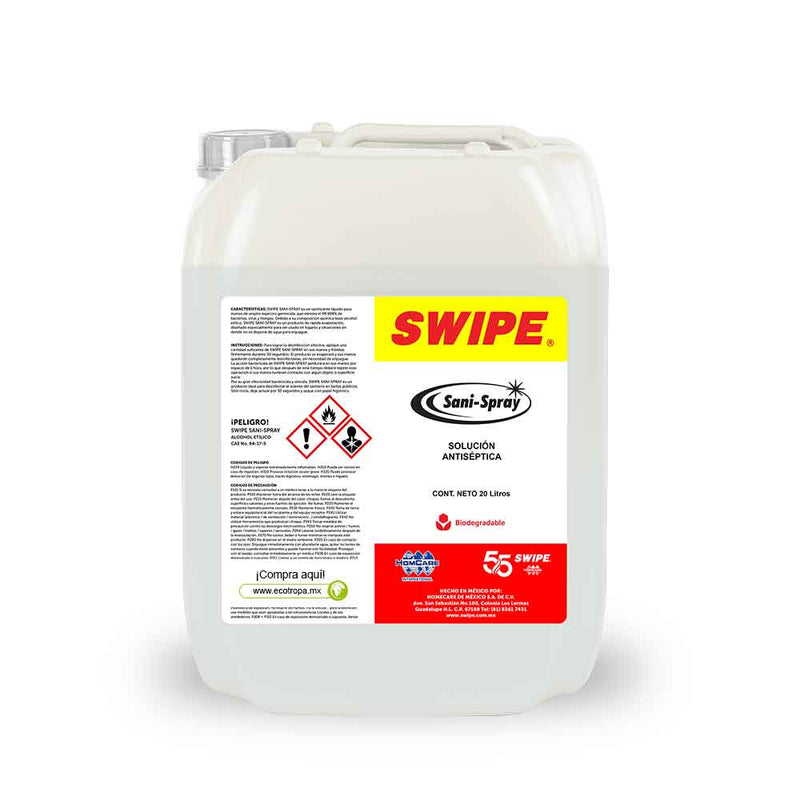 Alcohol liquido desinfectante para manos. SWIPE® Sani spray. Porron 20L | Ecotropa