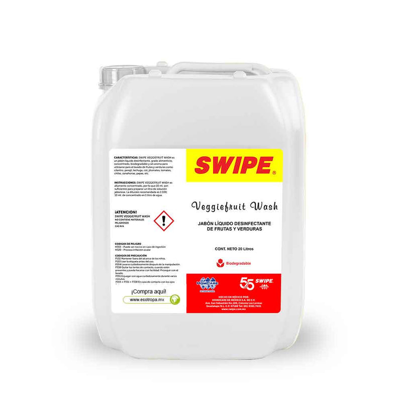 Jabón y desinfectante para frutas y verduras. Porron 20L. SWIPE® VeggieFruit Wash | Ecotropa