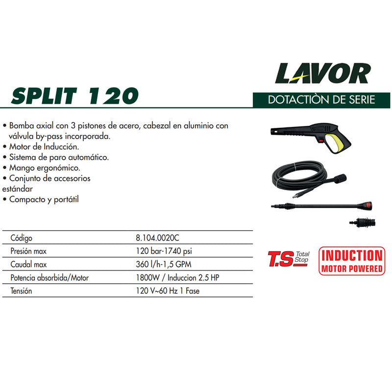 Especificaciones tecnicas de hidrolavadora Electrica. Lavor® Split 120 | Ecotropa