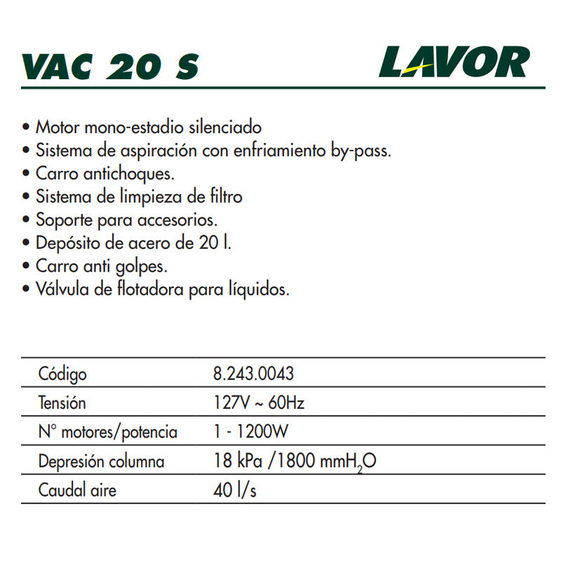 Aspiradora VAC 20 S LAVOR®