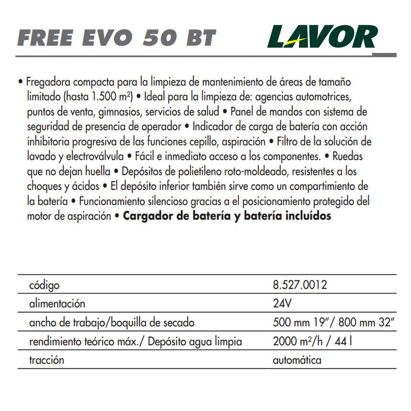 Imagen de ficha tecnica. Lavor® Free Evo | Ecotropa